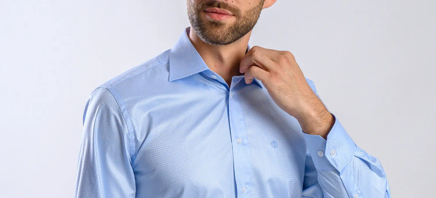 Alain Delon Slim Fit camicia azzurra micro-fantasia Getzner