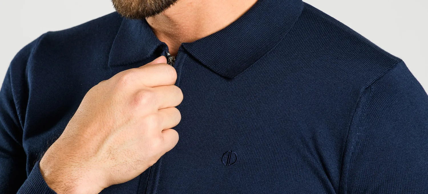 Alain Delon polo manica lunga blu navy zip taglia S