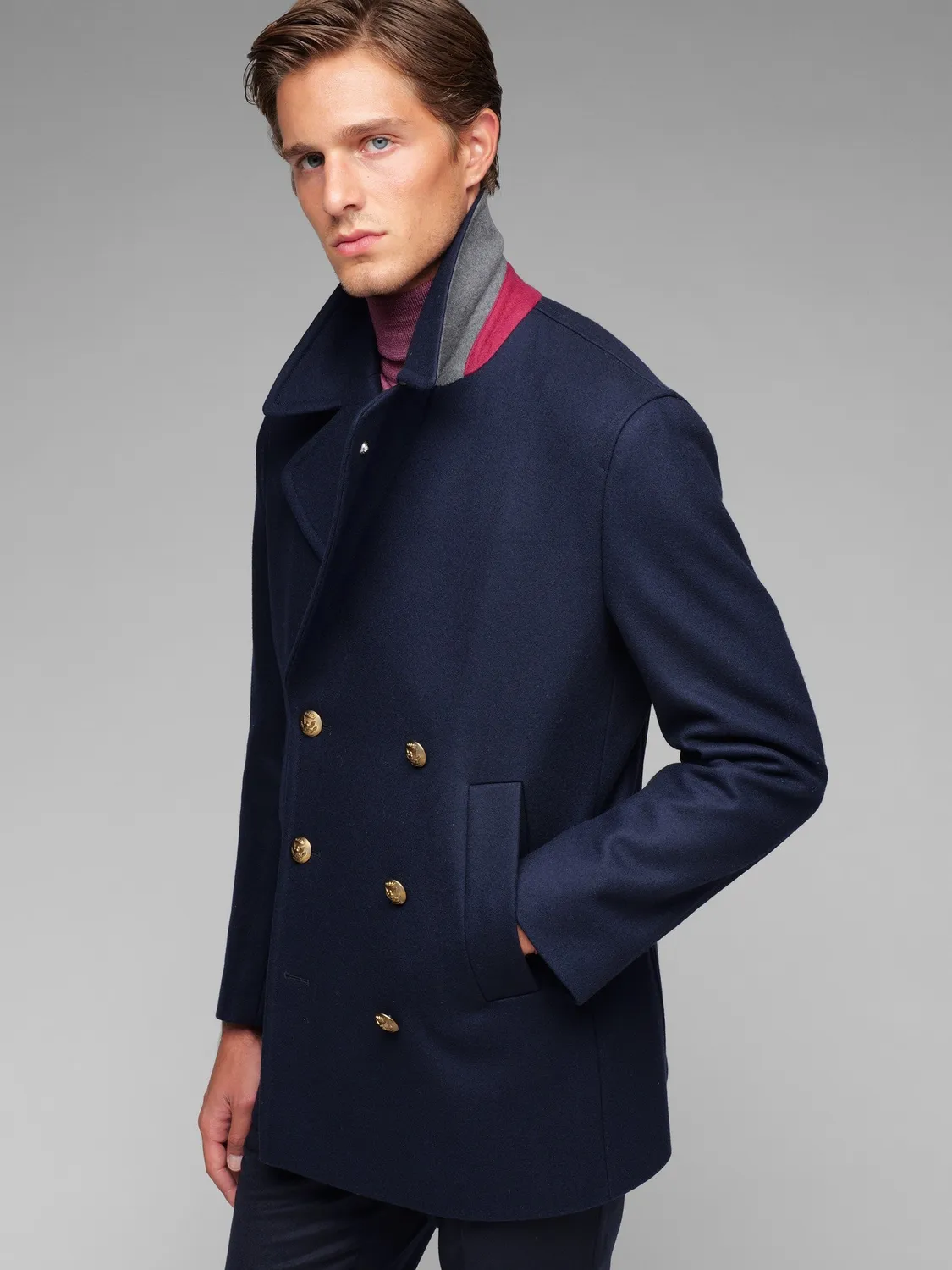 Paoloni Peacoat flanella di lana blu 100% lana