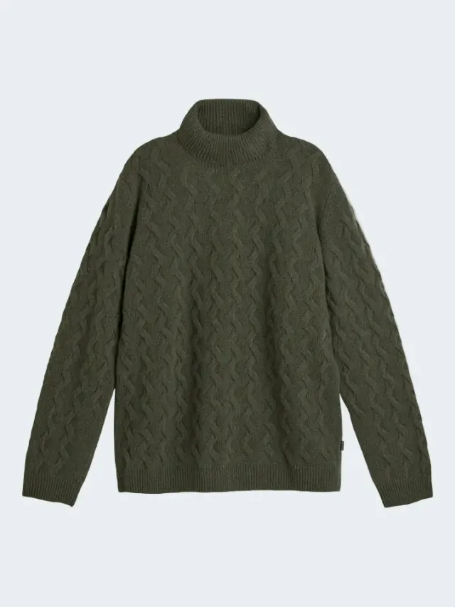 Sand maglione dolcevita cavo cashmere verde oliva