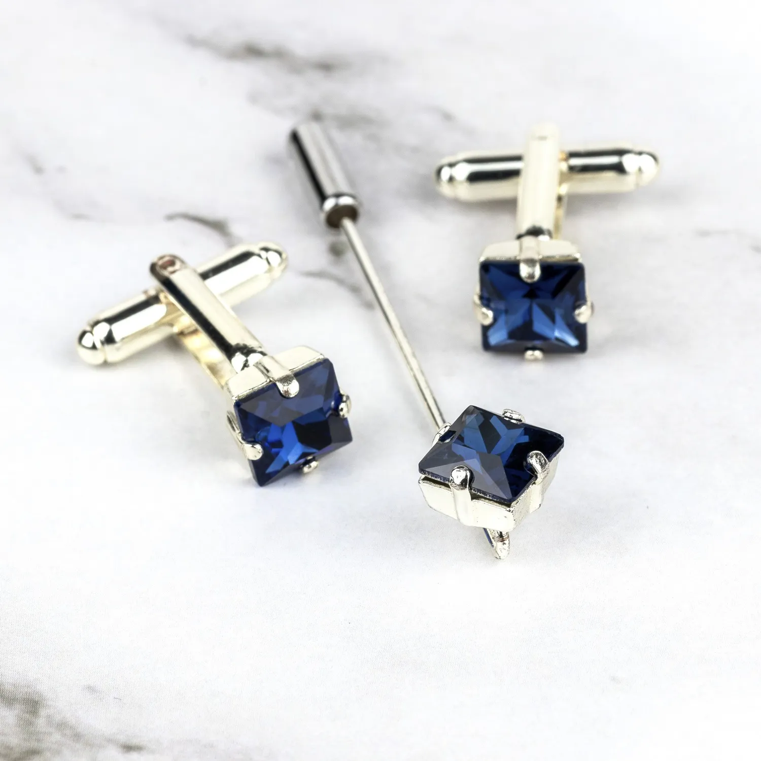 Sarti Toscani set gemelli quadrati pietra blu argento