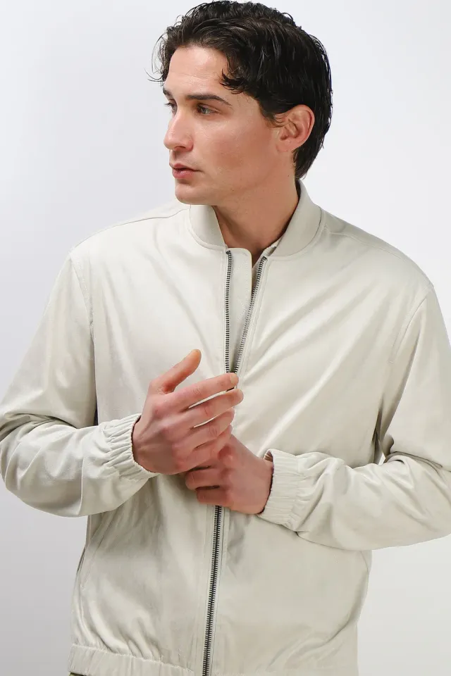 Sonny Bono Bomber Effetto Camoscio Giubbotto Grigio Ghiaccio