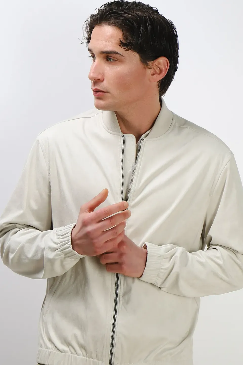 Sonny Bono Bomber Effetto Camoscio Giubbotto Grigio Ghiaccio