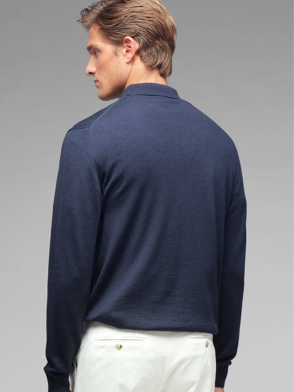 Paoloni Polo manica lunga blu lana merinos