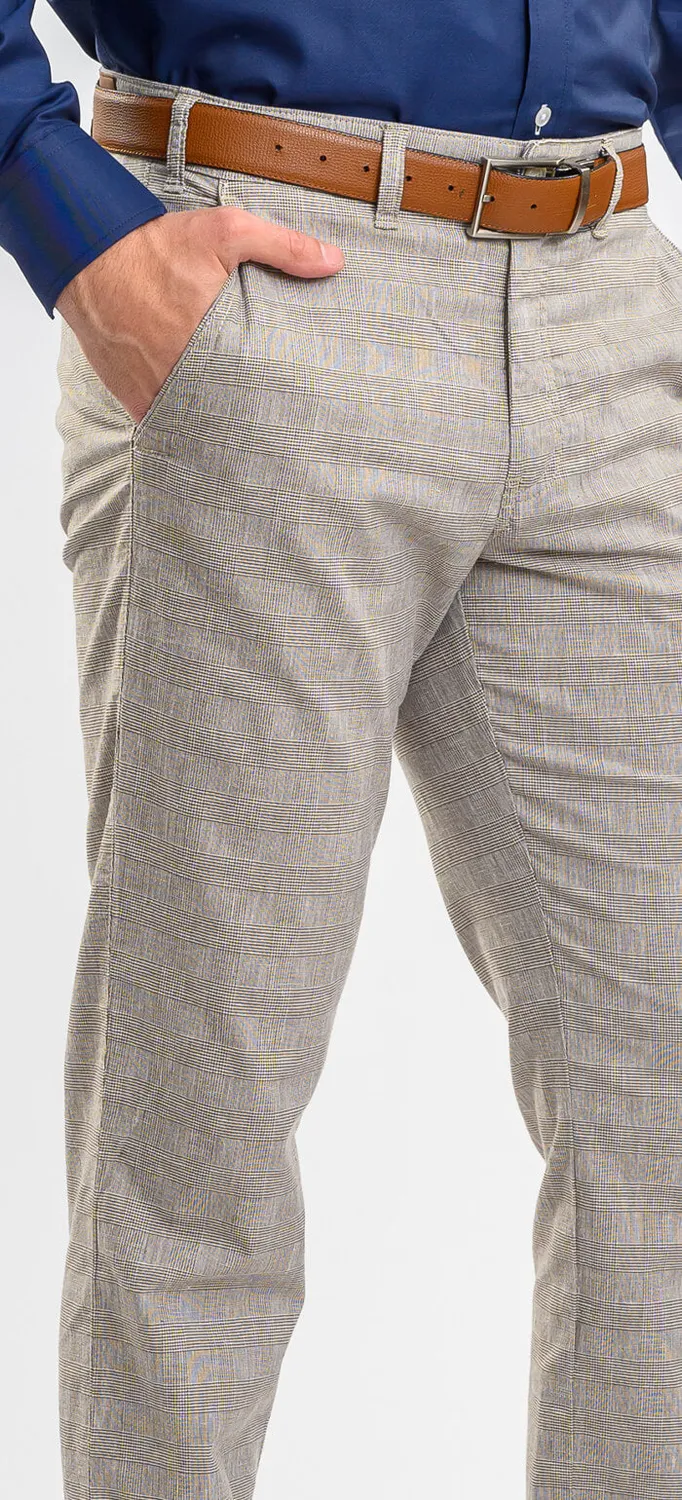 Alain Delon Pantaloni slim beige a quadri elasticizzati