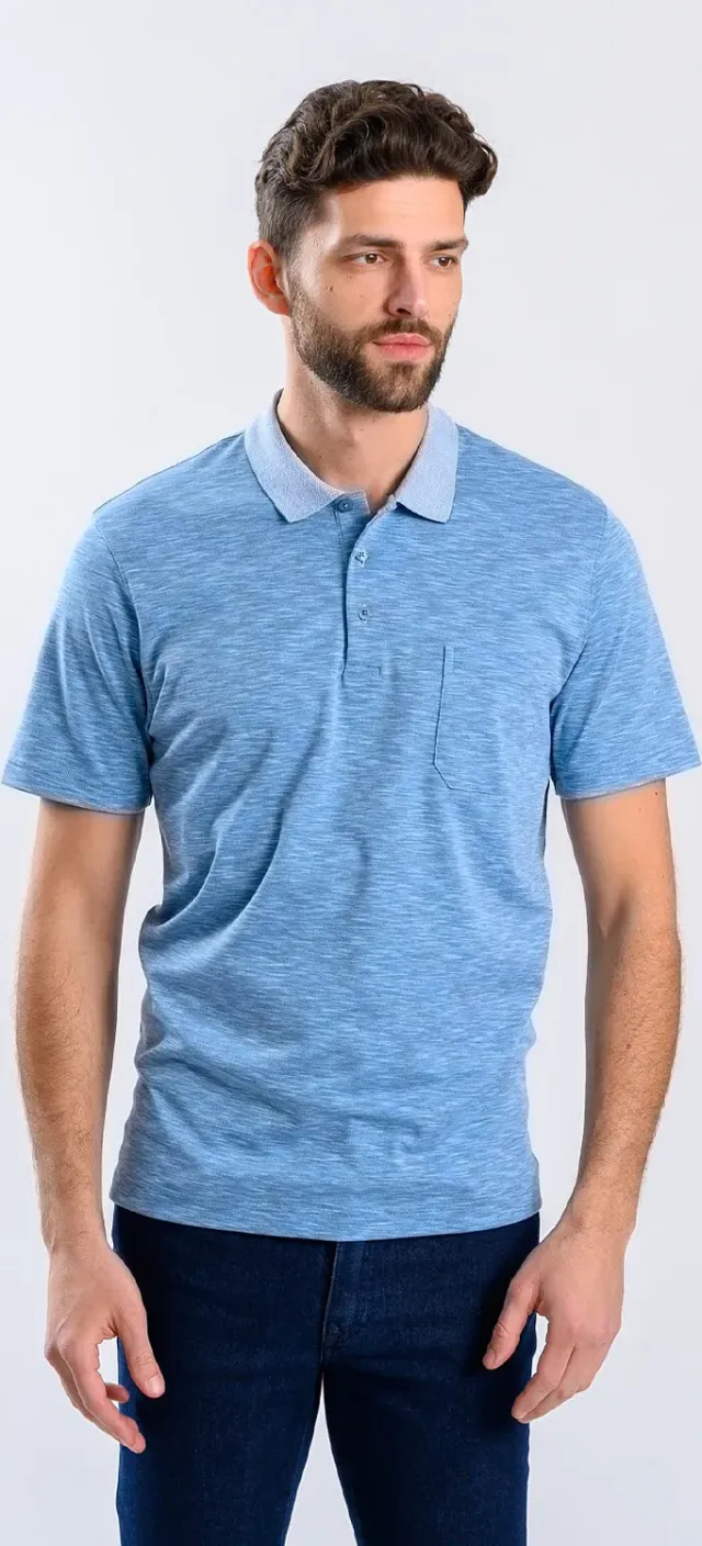 Alain Delon polo slim fit blu melange micropima