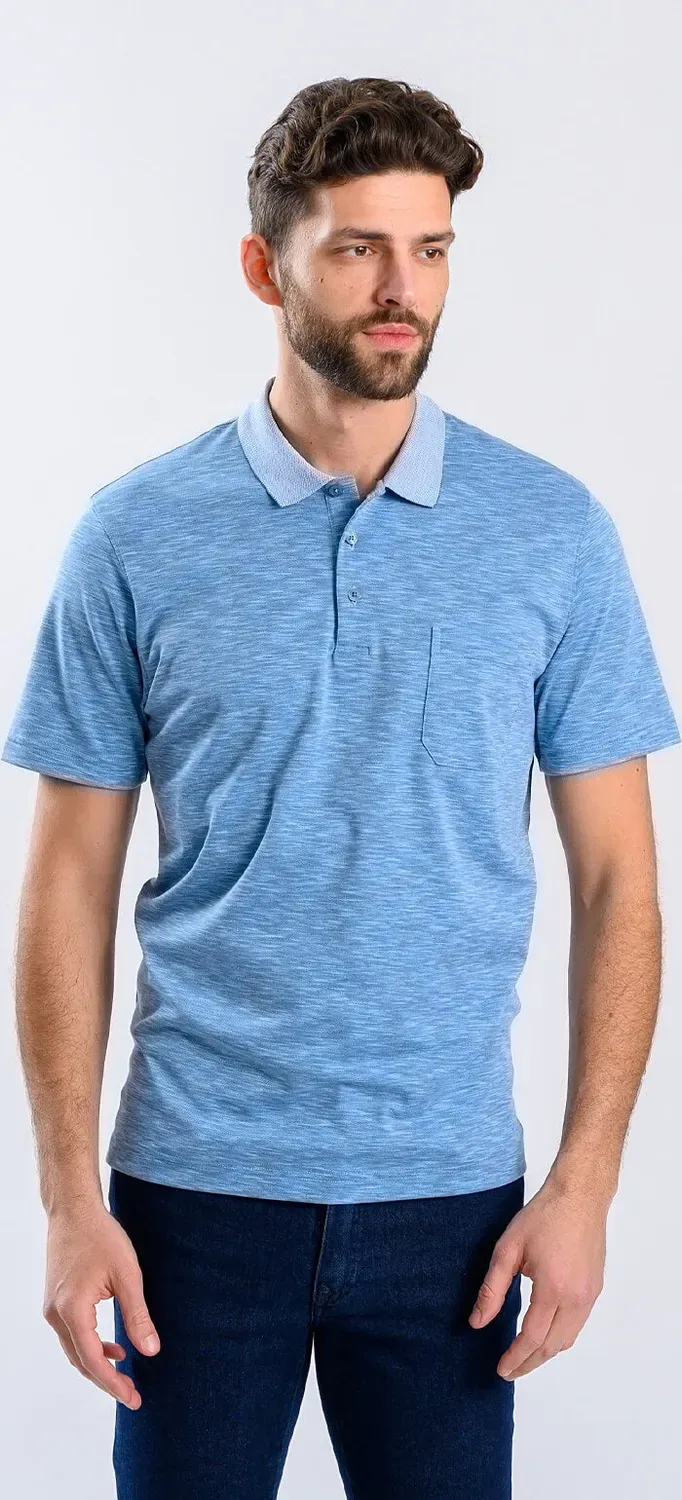 Alain Delon polo slim fit blu melange micropima