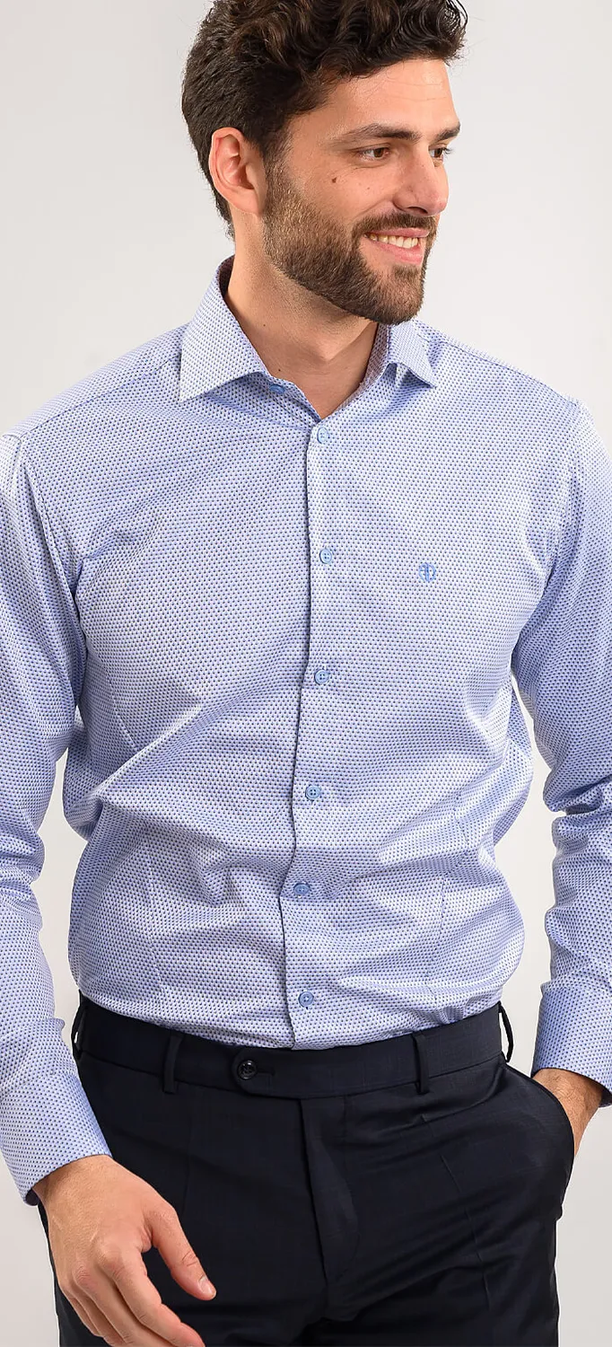 Alain Delon camicia extra slim fit bianca rombi blu cotone
