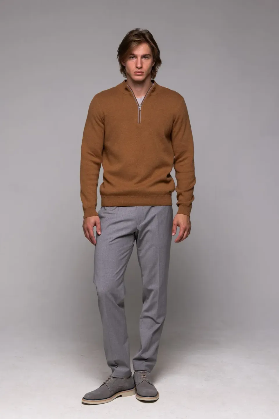 Alain Delon maglione marrone zip mezza zip uomo