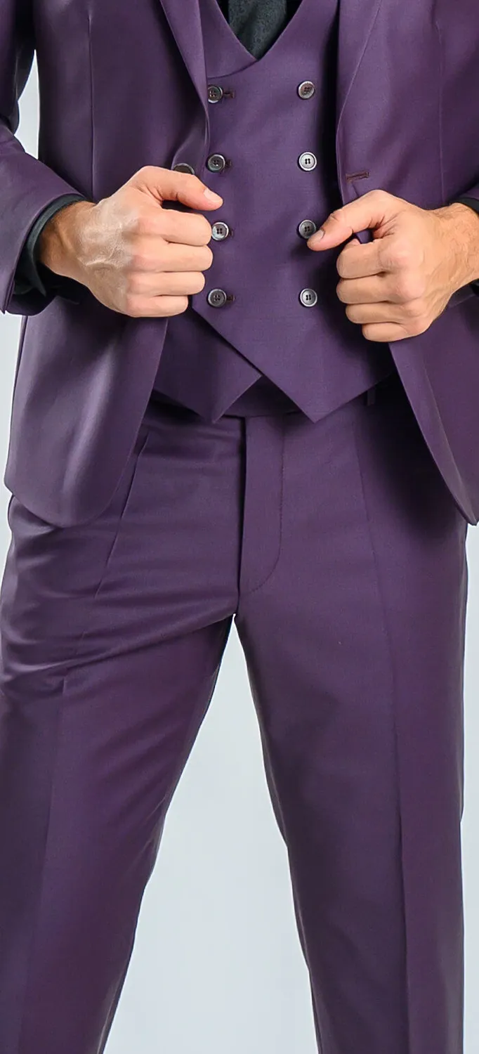 Alain Delon Abito Slim Fit Viola con Gilet 3 Pezzi