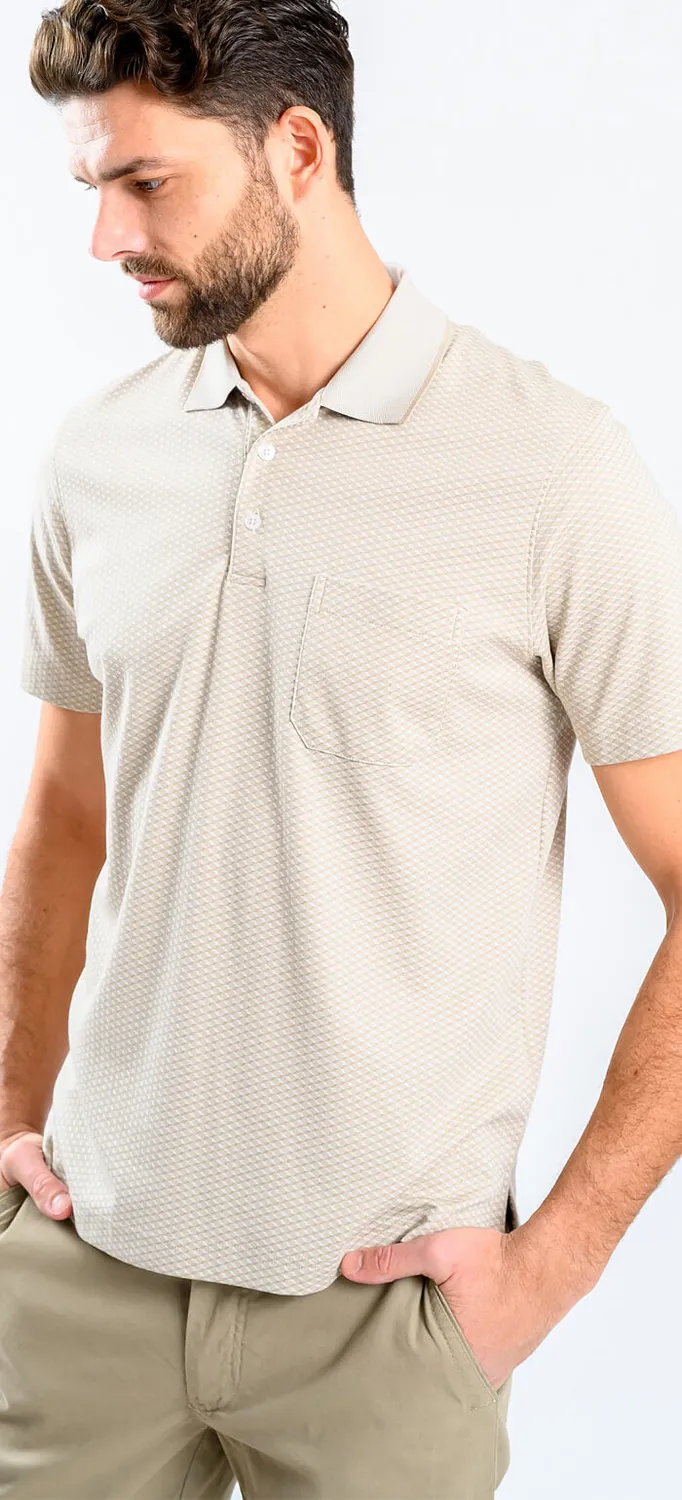 Alain Delon polo beige fantasia quadri slim fit cotone