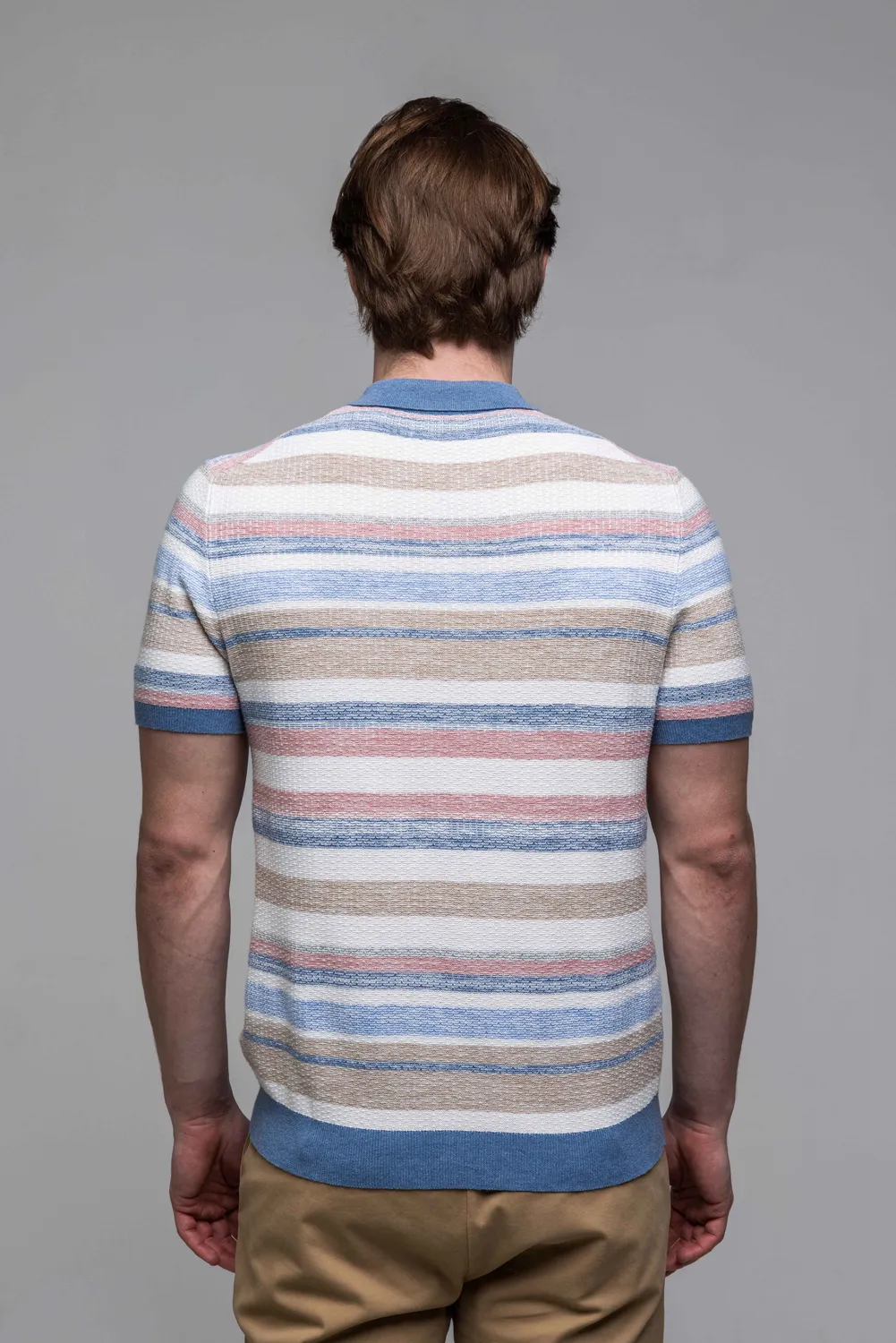 Alain Delon polo maglia righe cotone bottoni uomo