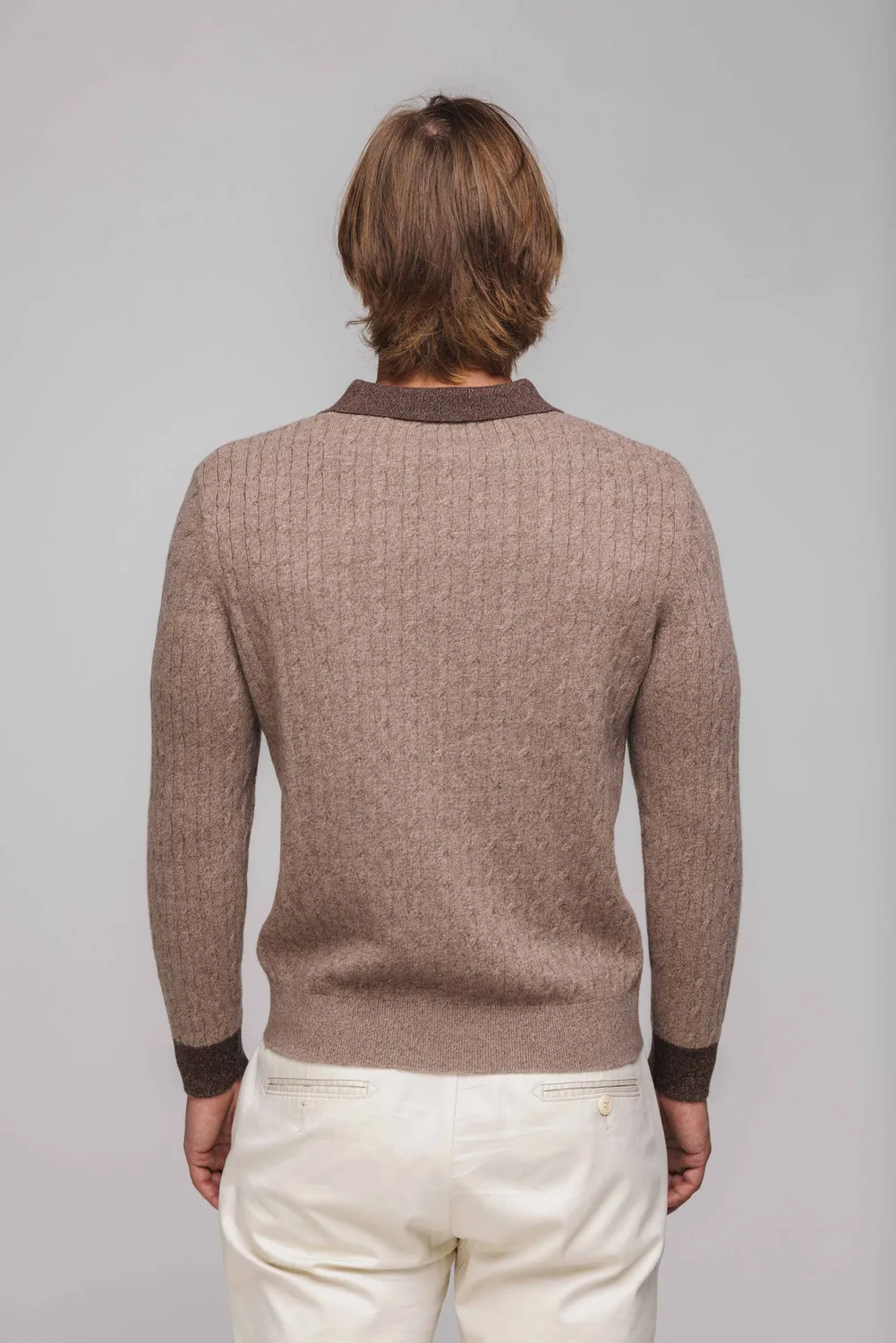 Alain Delon Polo Marrone Manica Lunga in Lana