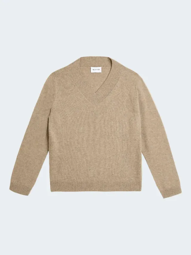 Sand Menswear Delmy V LS maglione scollo V cammello lana yak
