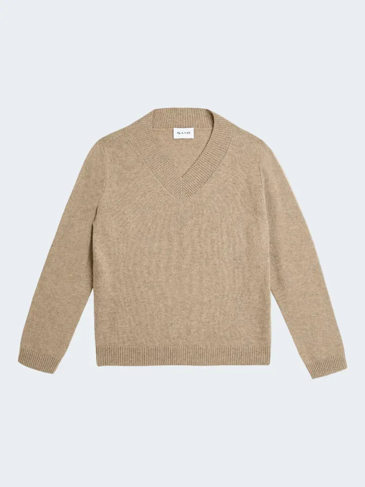 Sand Menswear Delmy V LS maglione scollo V cammello lana yak