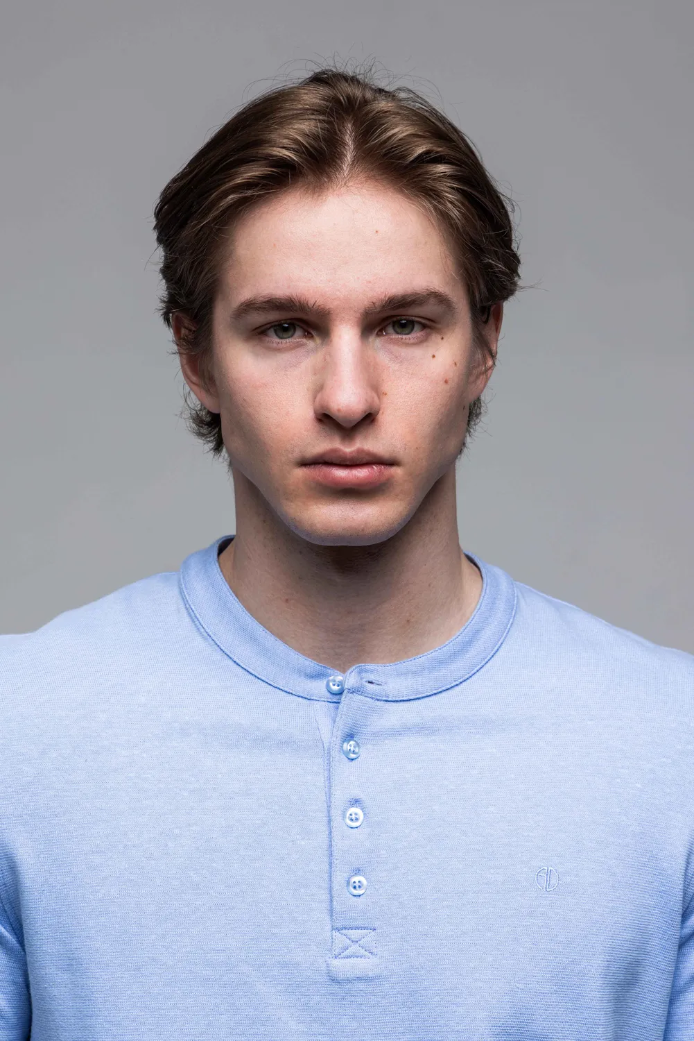 Alain Delon T-shirt cotone lino blu con bottoni