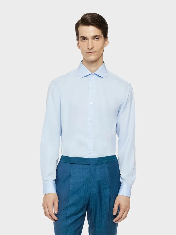 Caruso camicia slim in cotone azzurra popeline