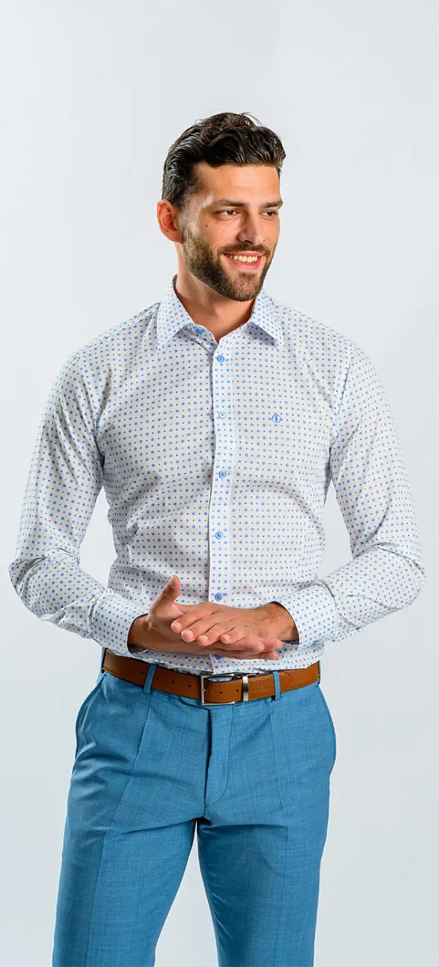 Alain Delon camicia bianca fantasia blu extra slim fit