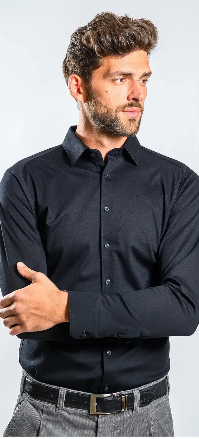 Alain Delon Camicia Extra Slim Fit Nera Anti Piega