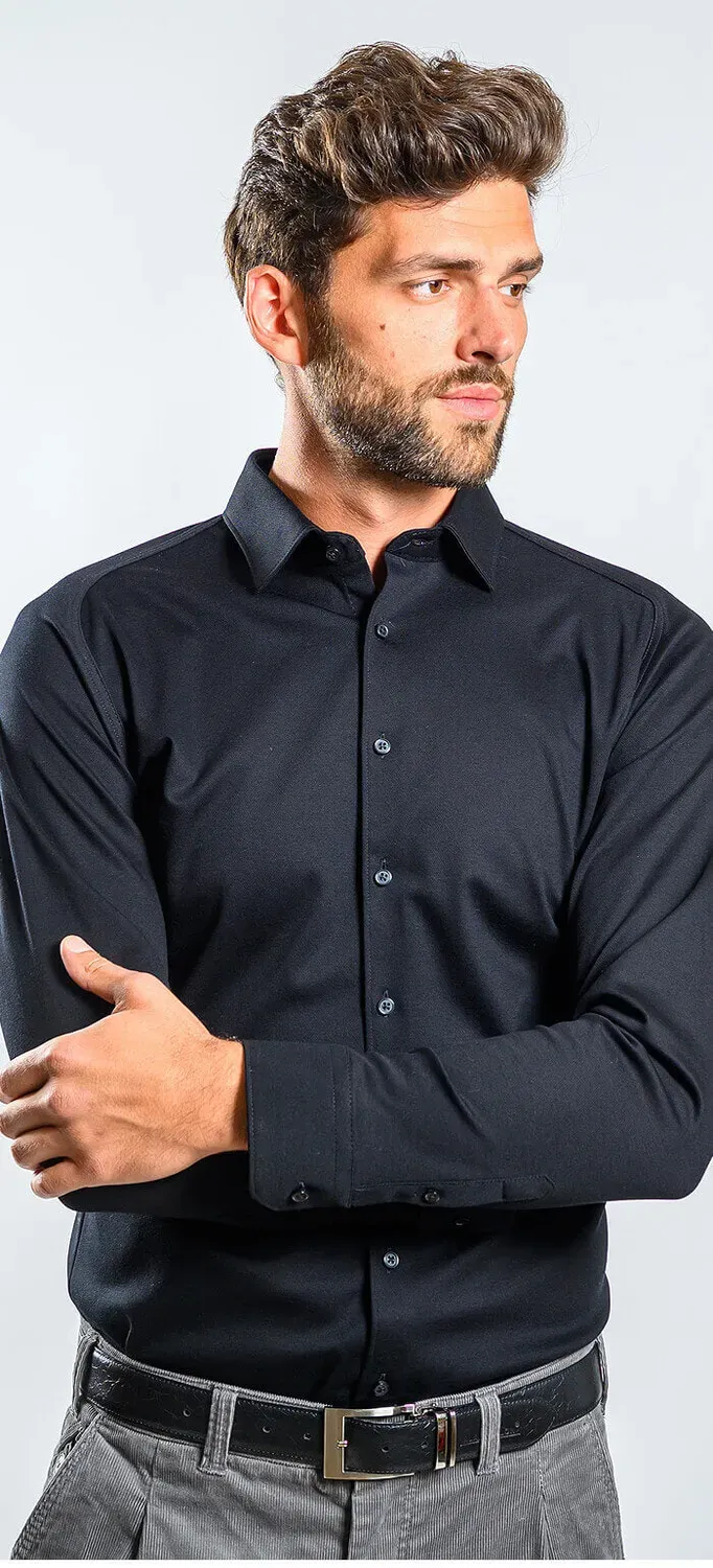 Alain Delon Camicia Extra Slim Fit Nera Anti Piega