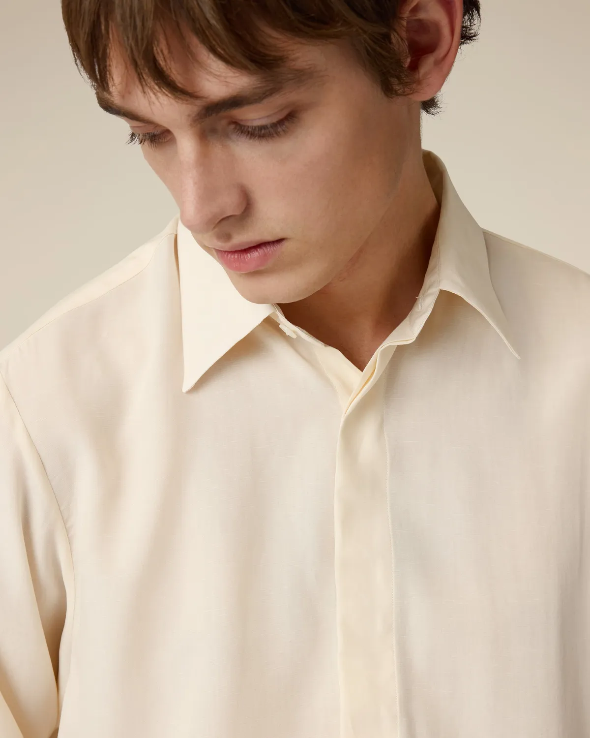 Lardini camicia panna lyocell lino collo italiano