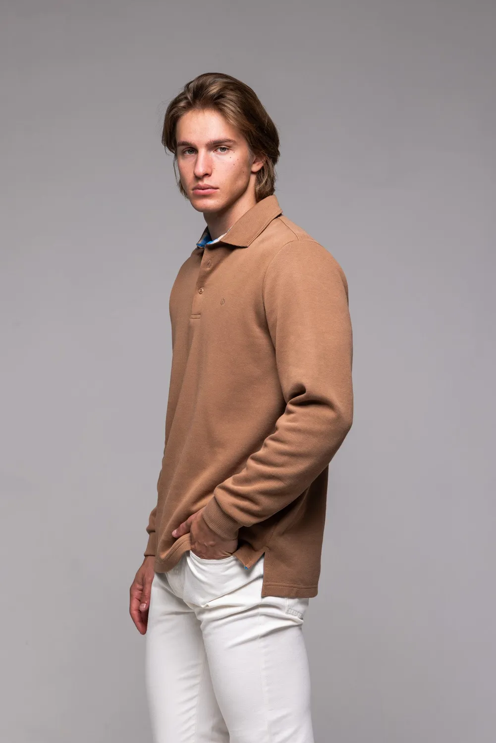 Alain Delon polo marrone manica lunga cotone