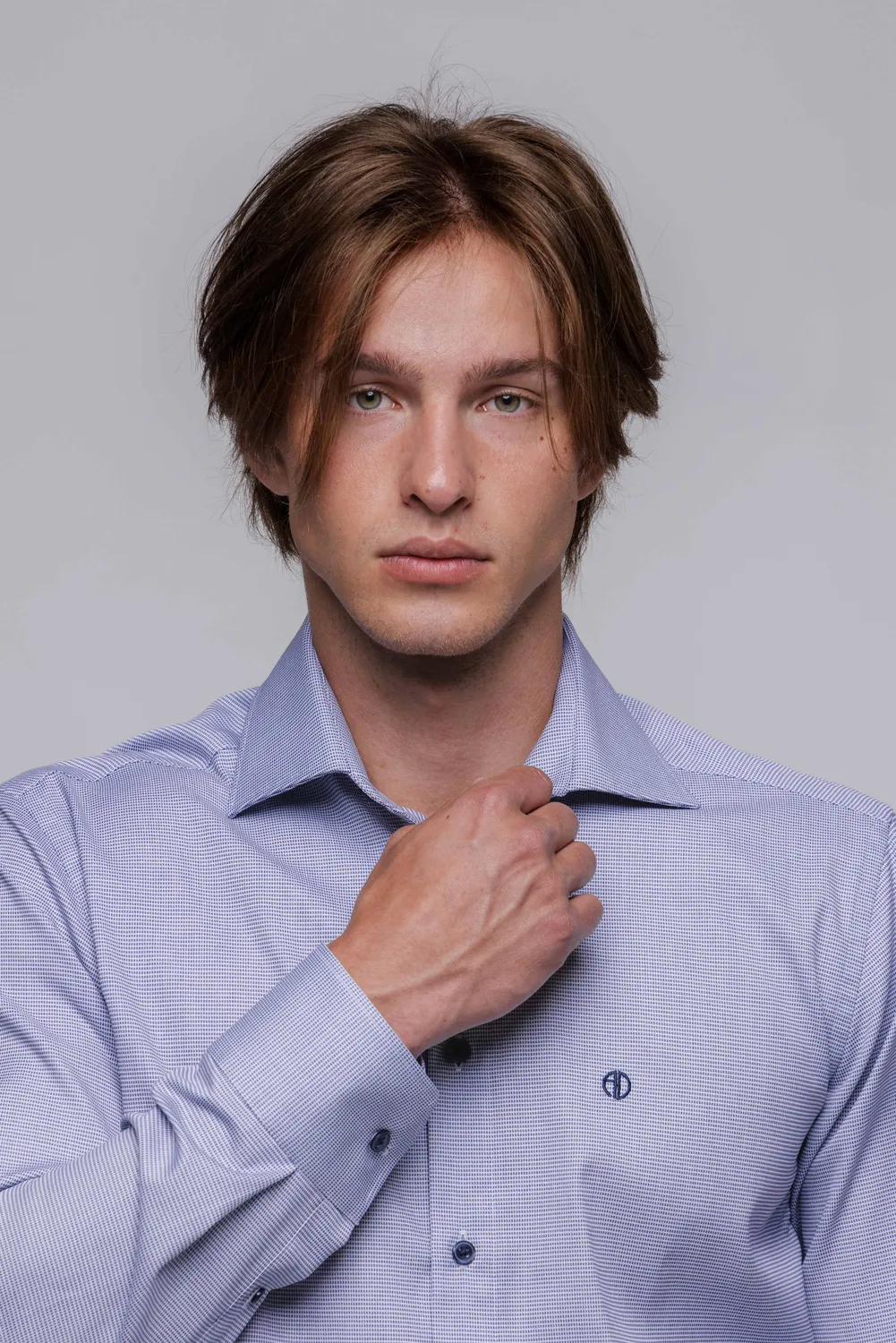 Alain Delon camicia slim fit azzurra micro fantasia cotone