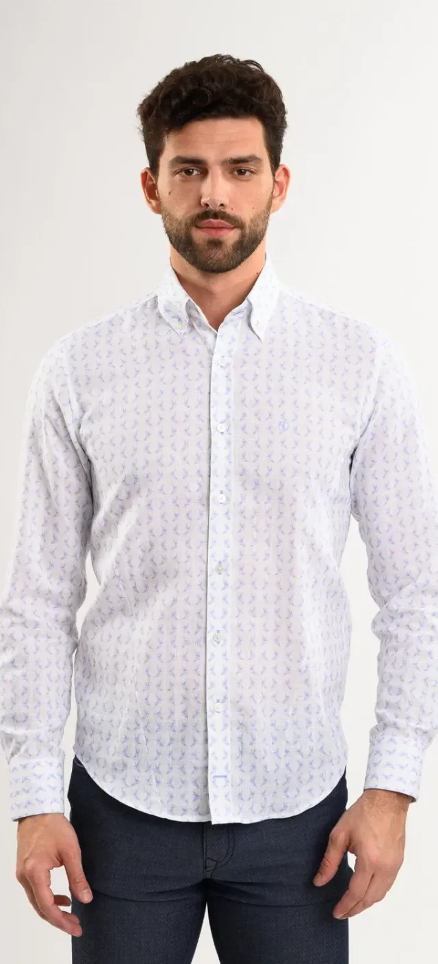 Alain Delon Camicia Bianca Fantasia Lino Extra Slim