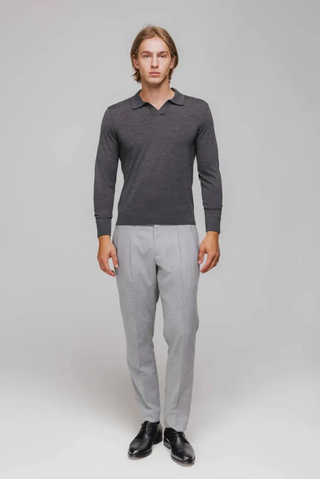 Alain Delon Pullover Lana Grigio Scollo V leggero
