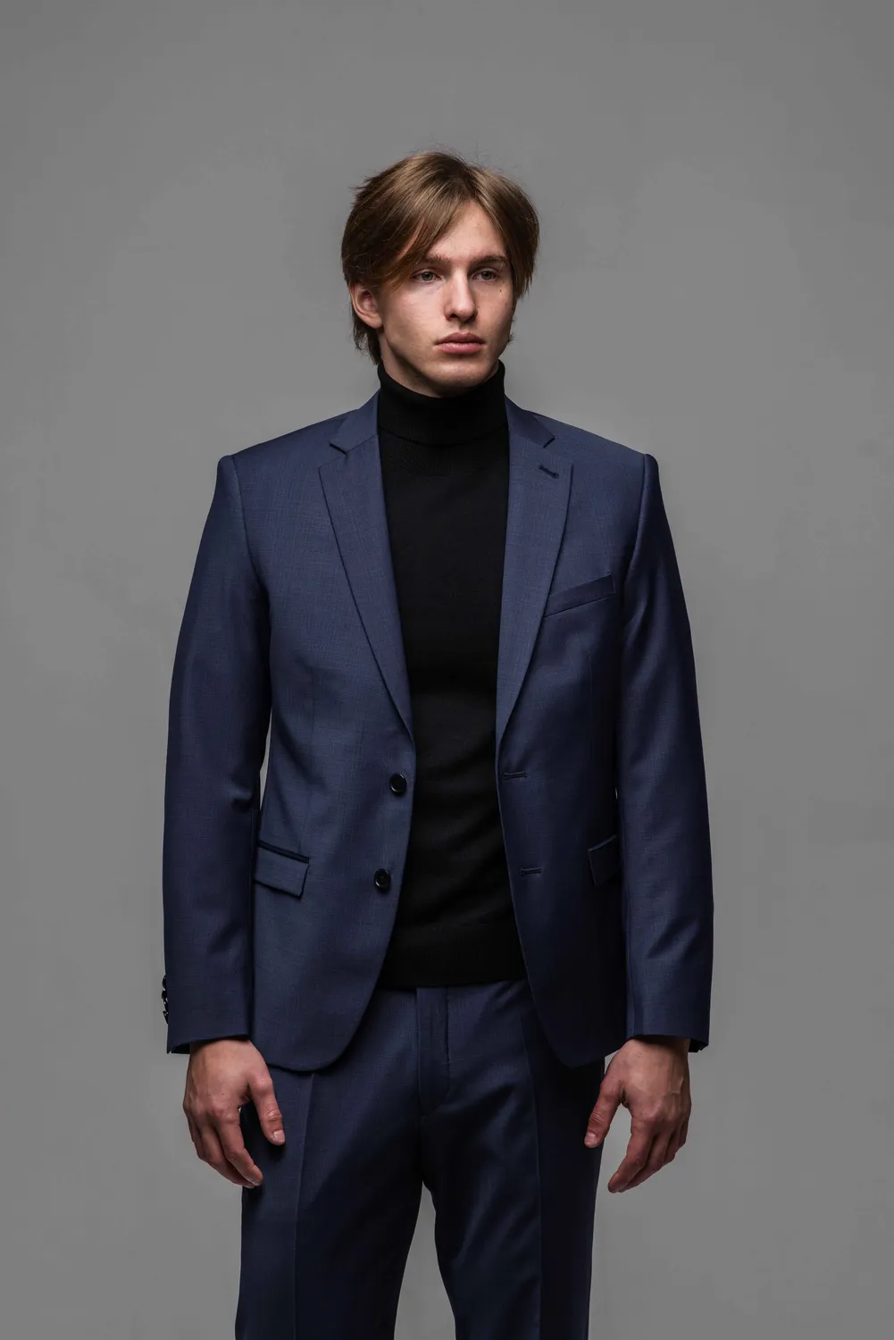 Alain Delon abito slim fit blu microfantasia 50 stretch
