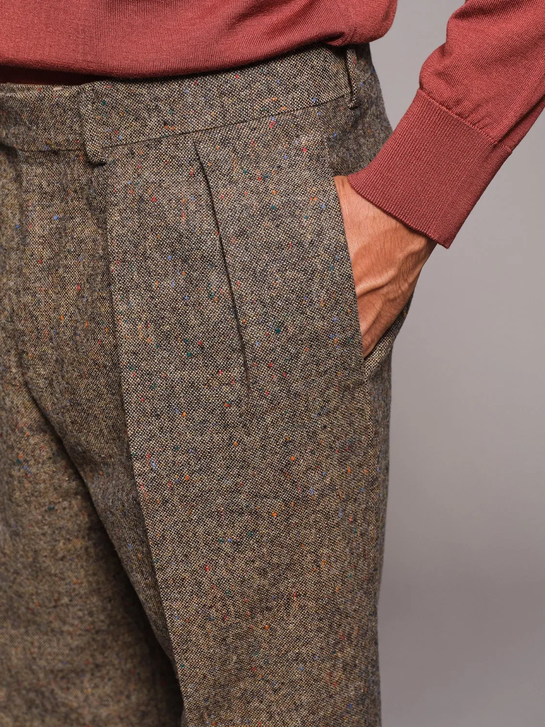 Caruso Norma pantalone vita alta beige lana melange