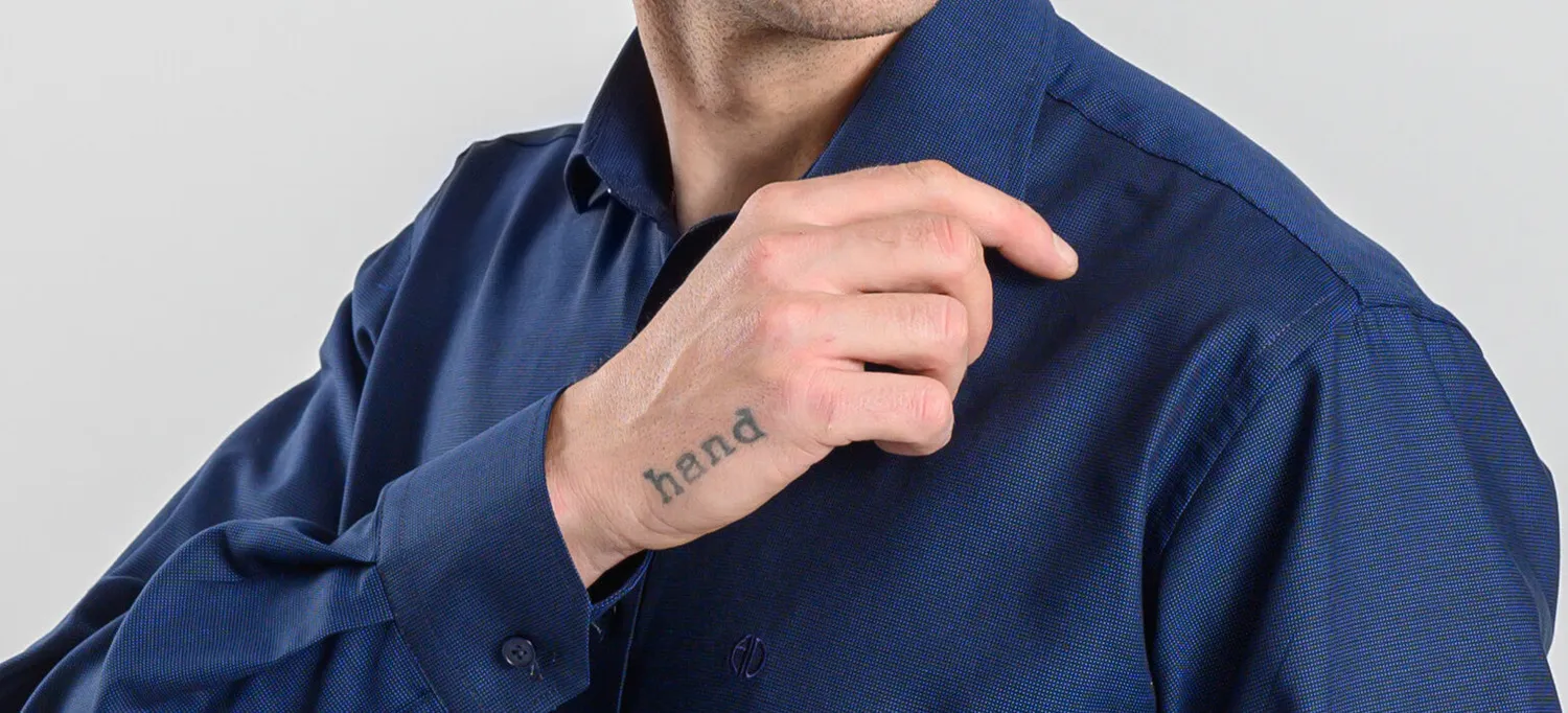 Alain Delon Navy Slim Fit camicia blu traspirante