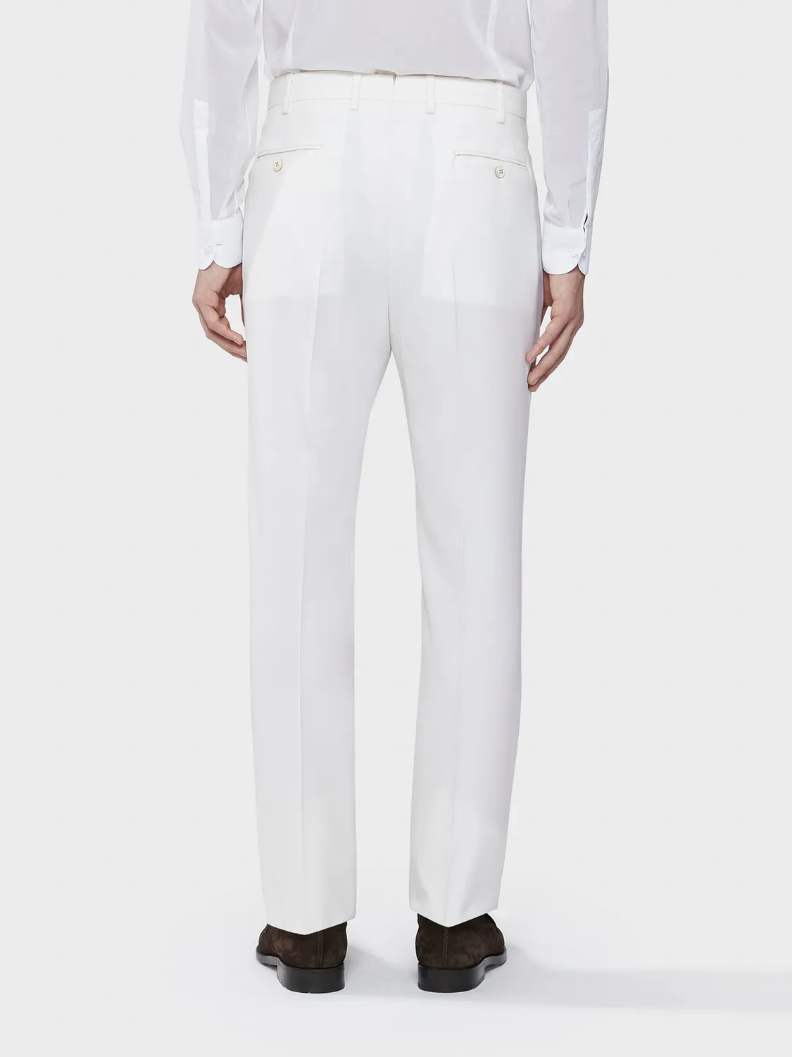 Caruso Pantalone in Lana Bianco Slim Fit