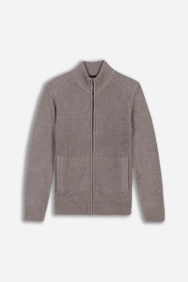 Sonny Bono maglia full zip costina sabbia collo in piedi