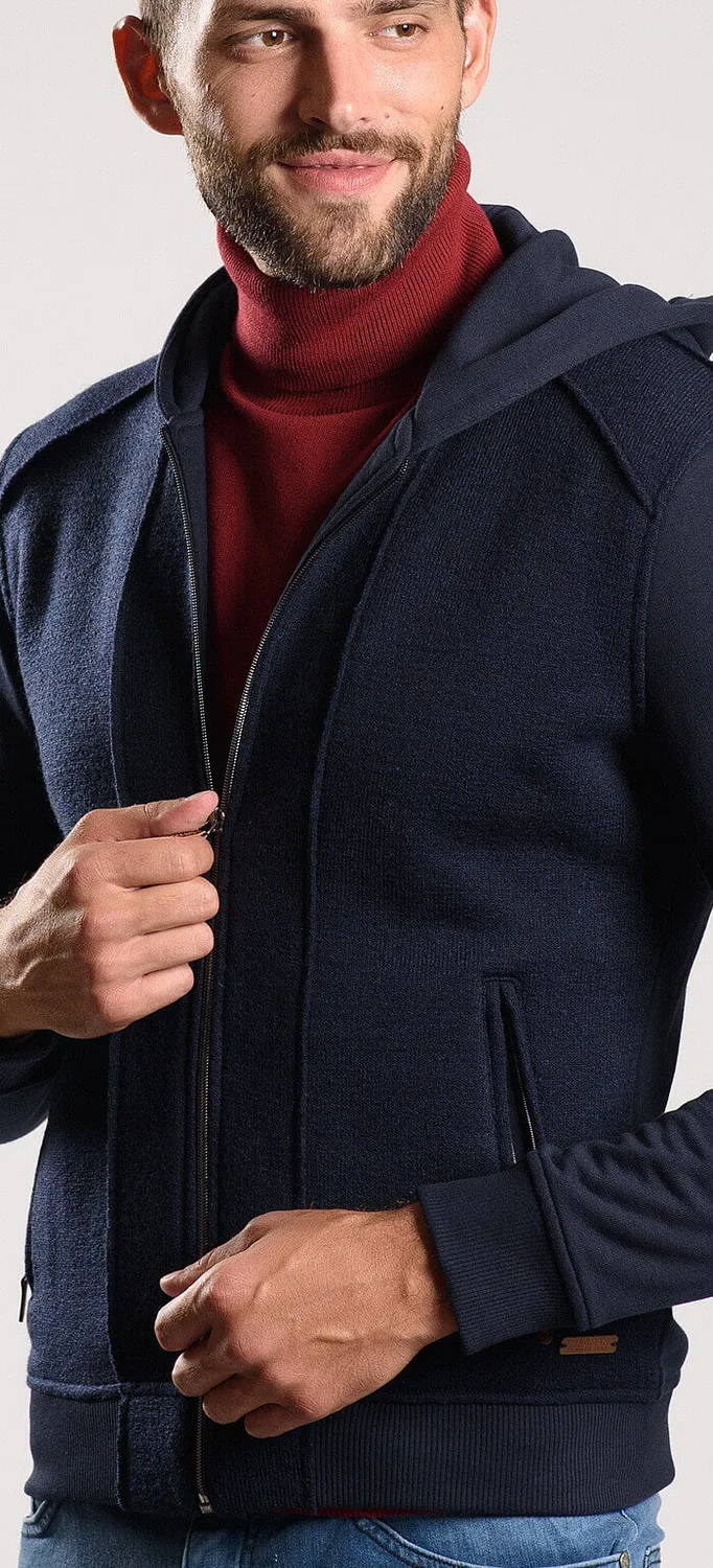 Alain Delon felpa navy zip cappuccio slim fit