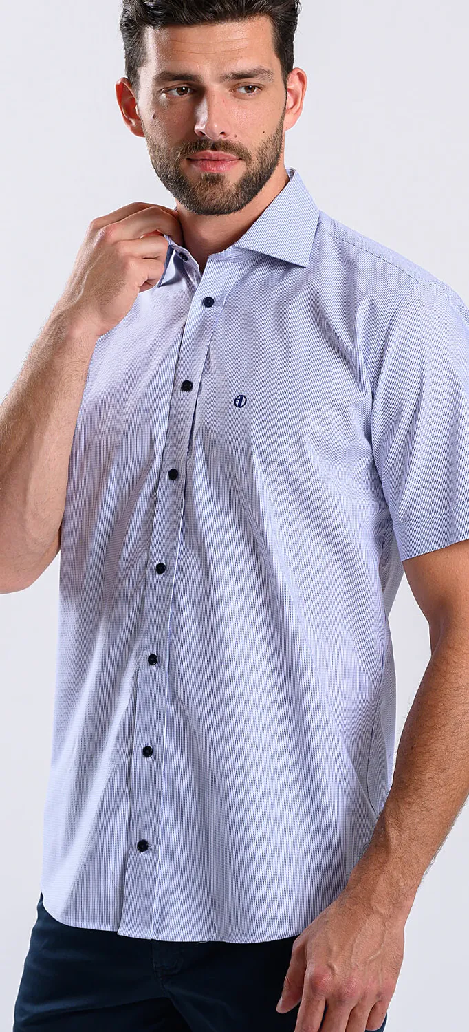 Alain Delon Slim Fit camicia manica corta azzurra 41 a righe