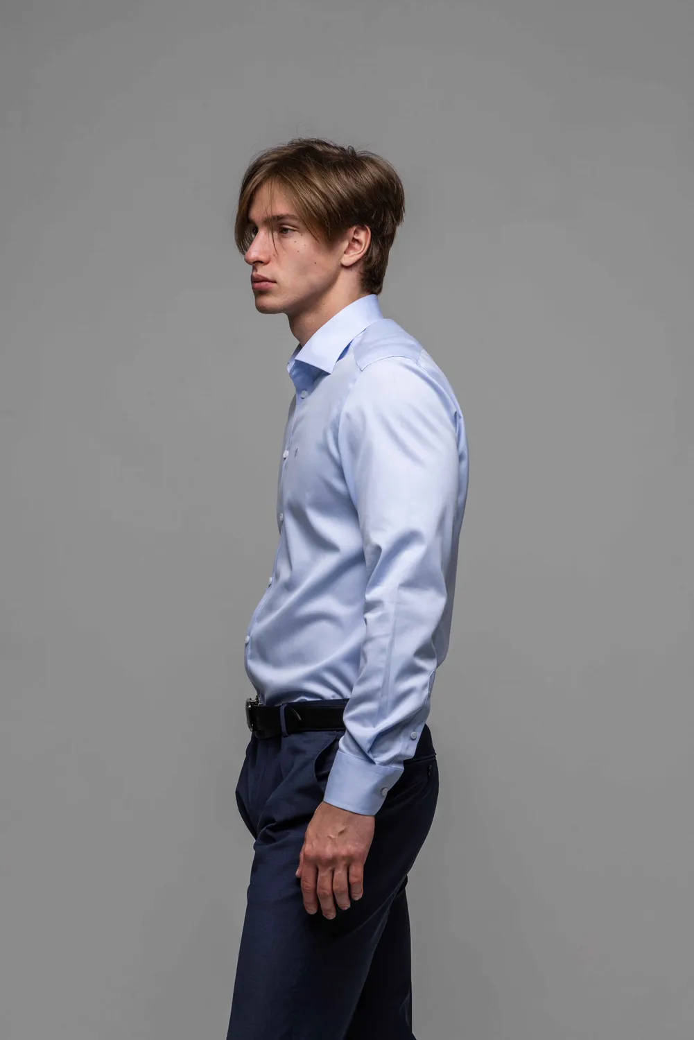 Alain Delon camicia blu extra slim fit elegante cotone