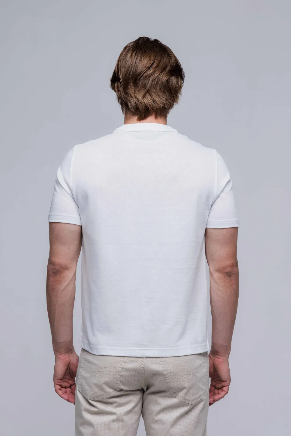 Alain Delon t-shirt panna bottoni lino