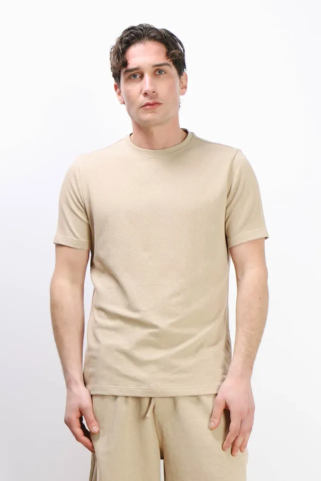 Sonny Bono Slub t-shirt girocollo beige effetto lino