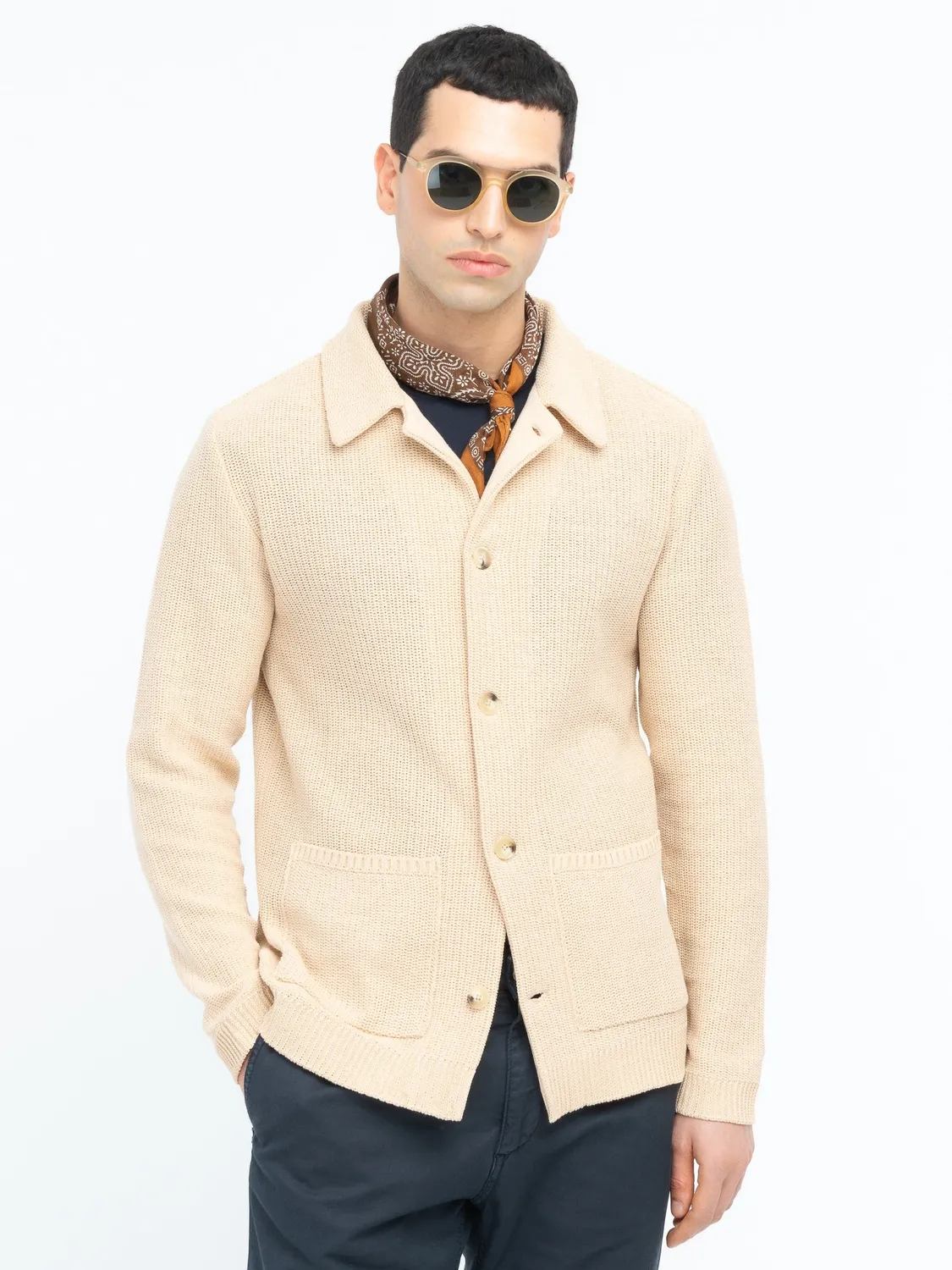 Paoloni Bomber Maglia Misto Cotone Beige bottoni