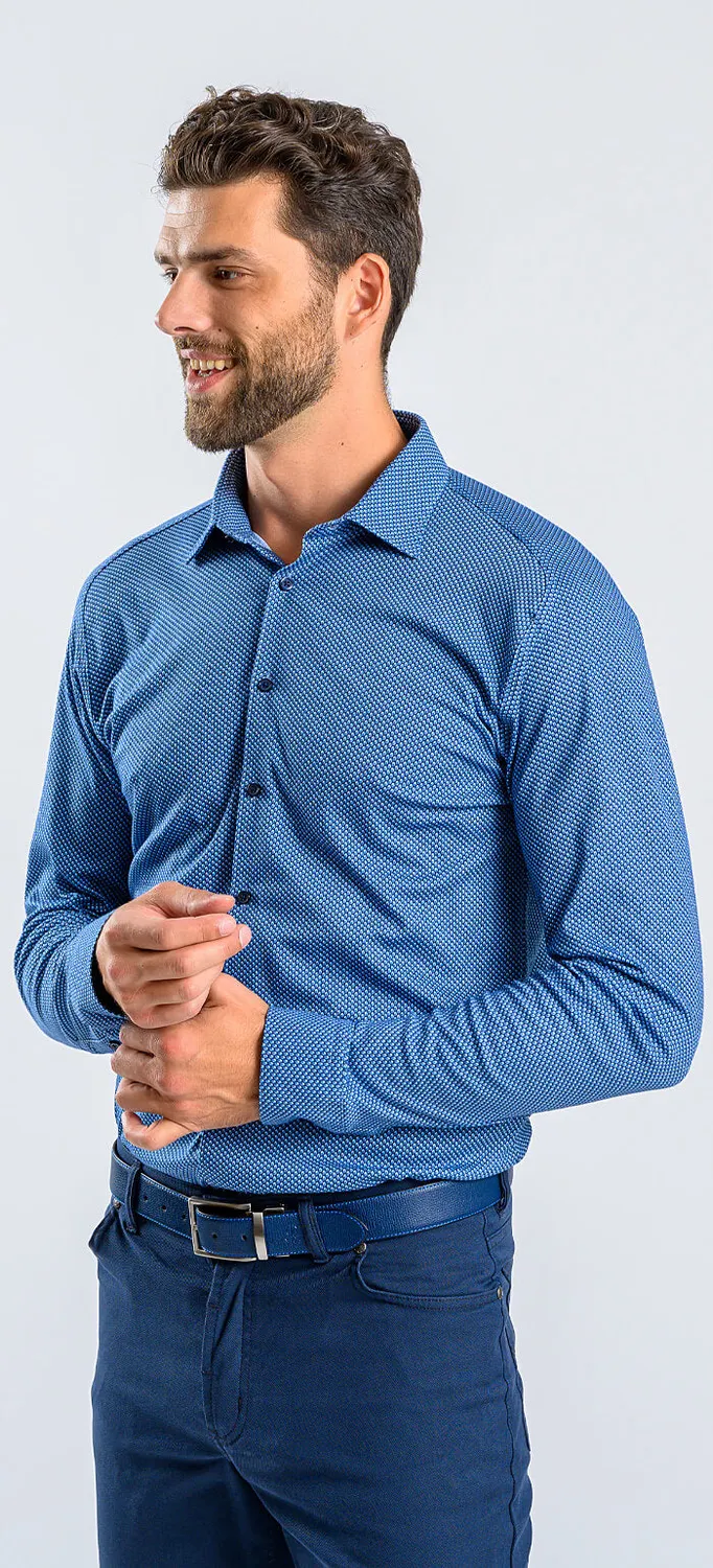 Alain Delon camicia blu quadri Extra Slim XL stretch anti-stiro