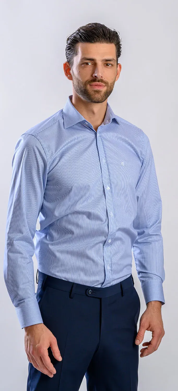 Alain Delon Slim Fit camicia a righe bianco blu cotone