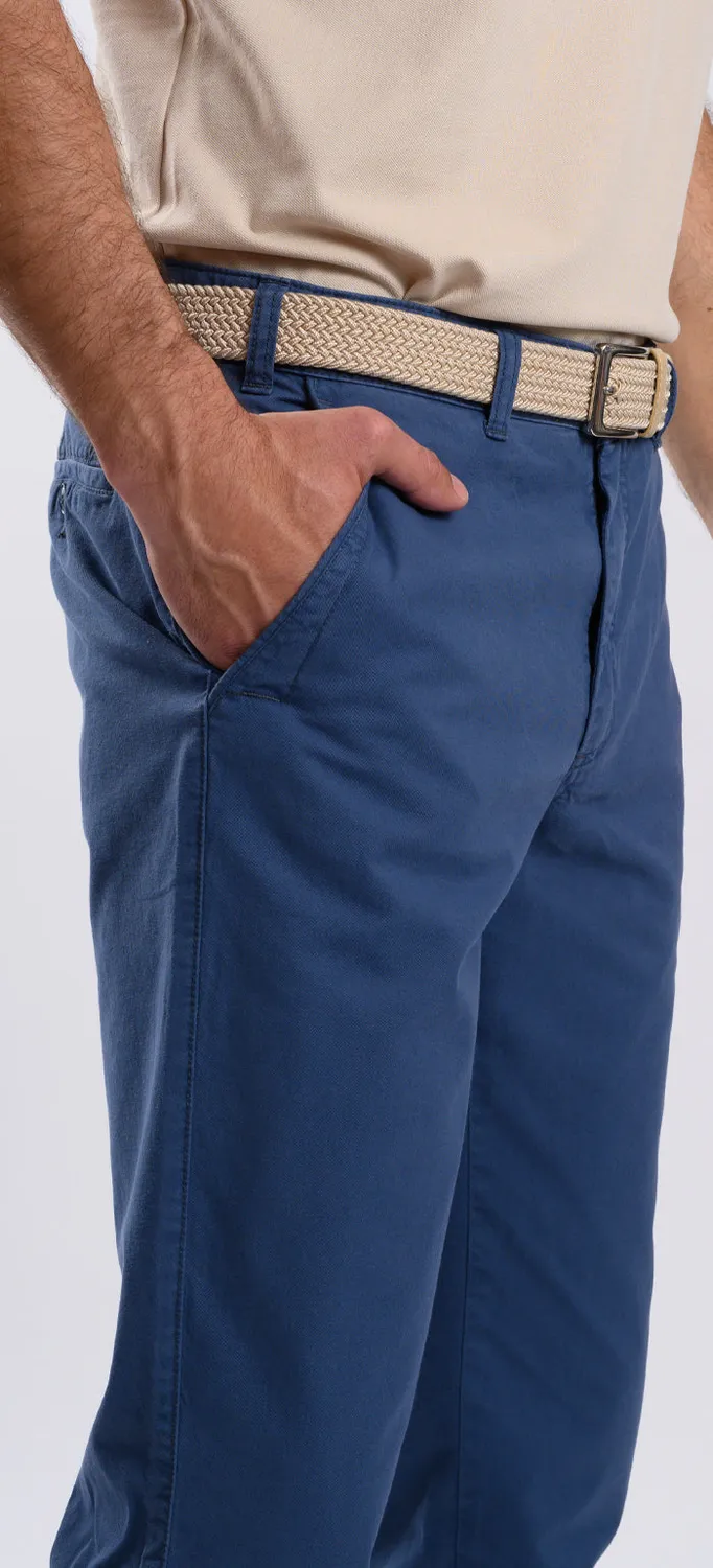 Alain Delon Pantaloni Blu Chinos Slim Fit Cotone