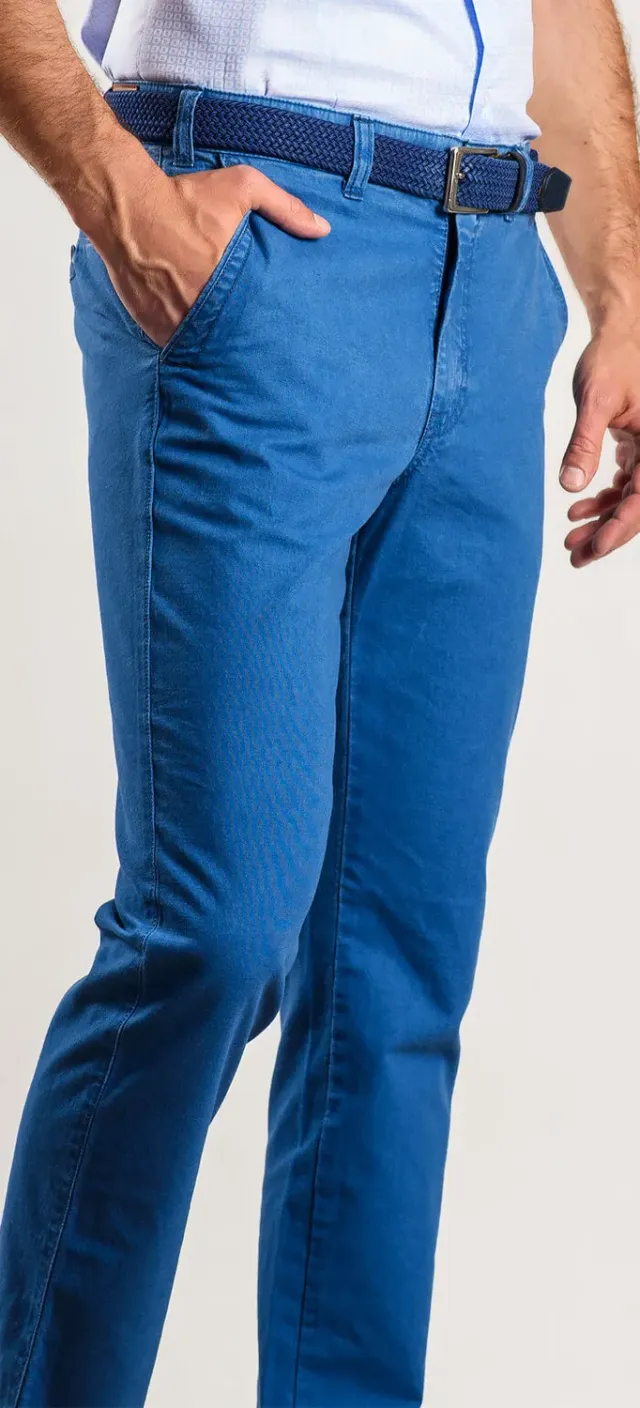Alain Delon pantaloni celesti slim fit chino cotone