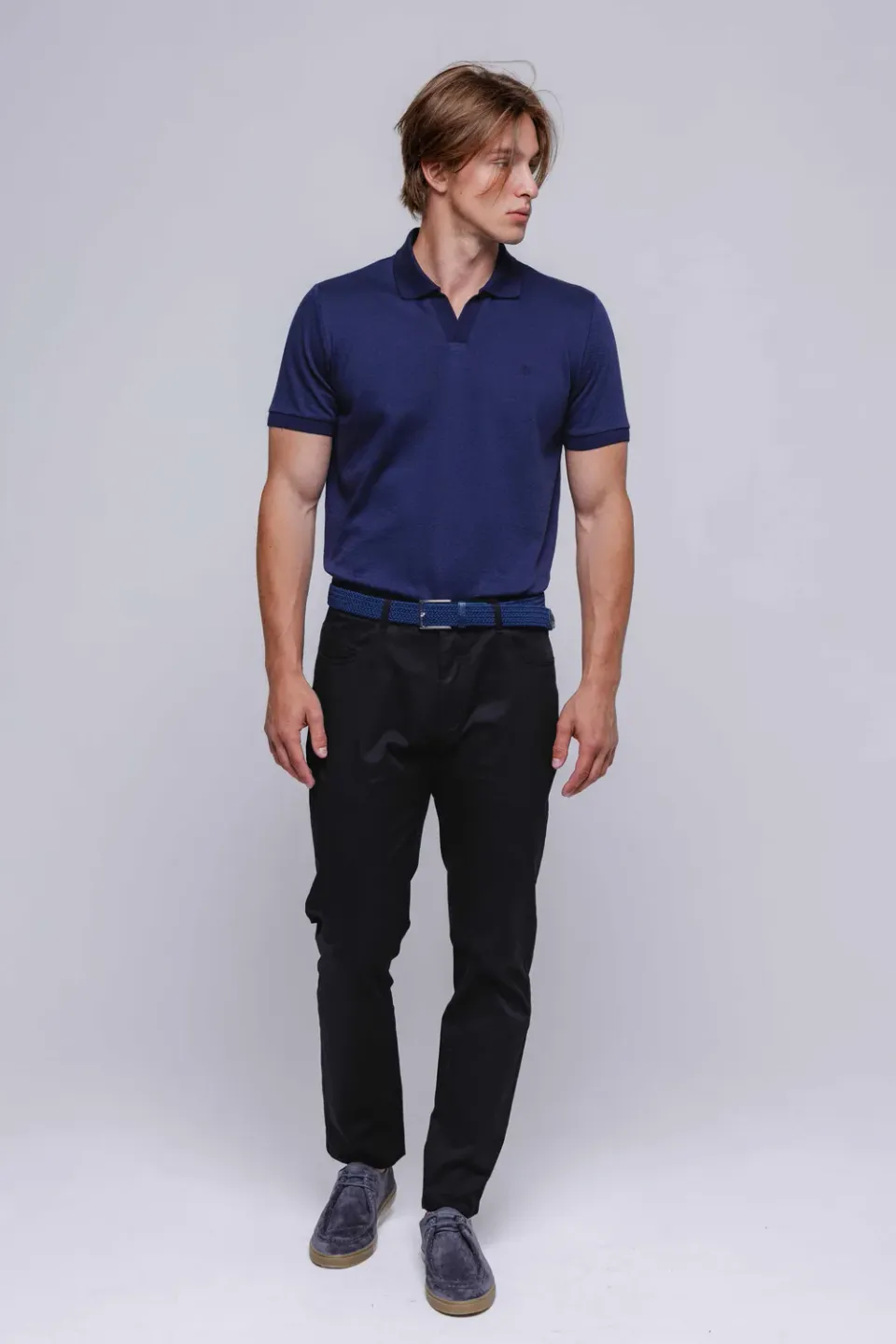 Alain Delon Pantaloni Casual Neri Elasticizzati Cotone