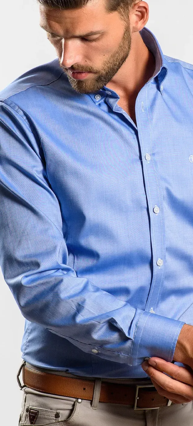 Alain Delon camicia slim blu effetto denim