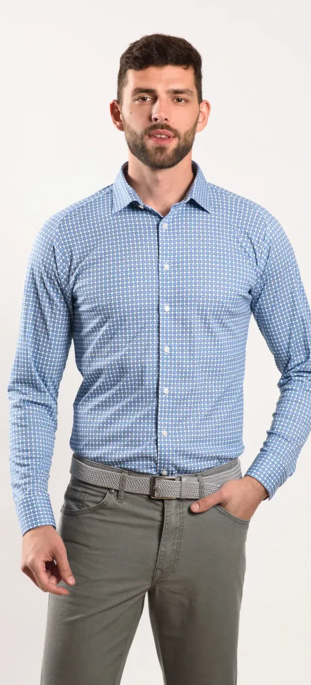 Alain Delon camicia blu extra slim jersey non stiro