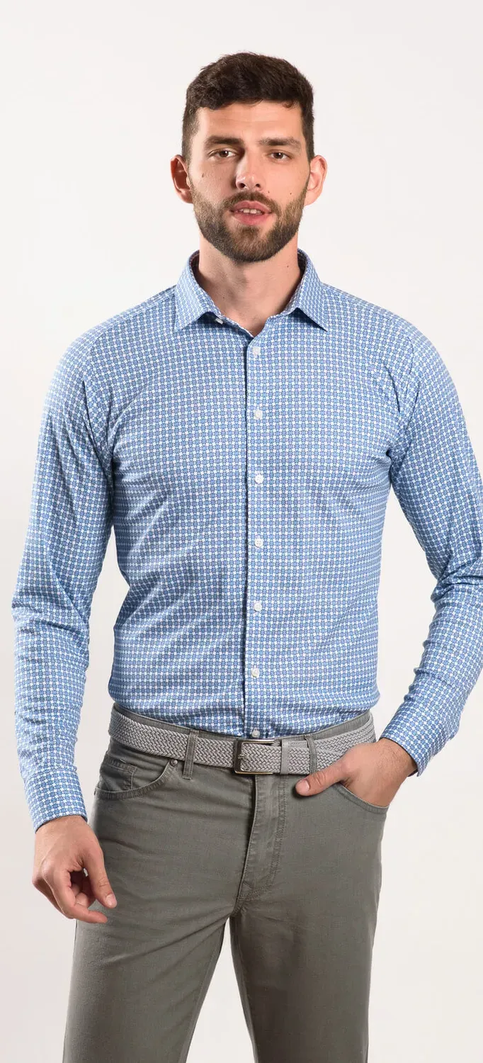 Alain Delon camicia blu extra slim jersey non stiro