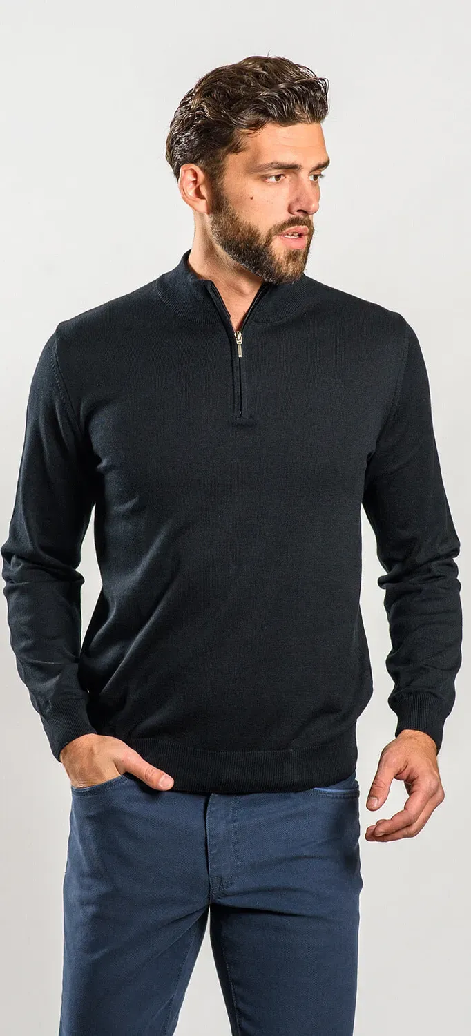 Alain Delon maglione nero cotone collo zip