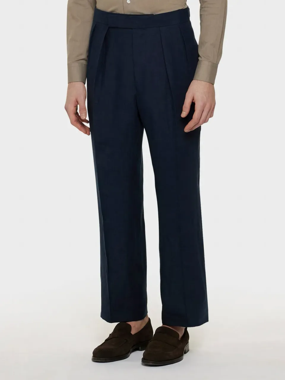 Caruso pantalone lino blu navy doppia pince